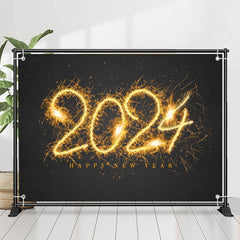 Lofaris Black Sparkle Glitter 2024 Happy New Year Backdrop