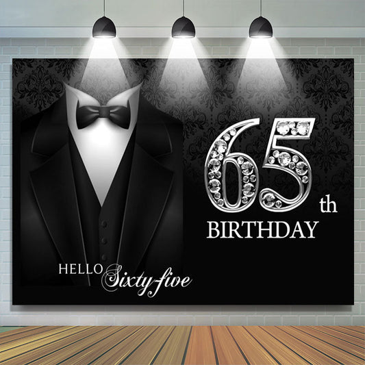 Lofaris Black Suit And Sliver Hello 65th Birthday Backdrop