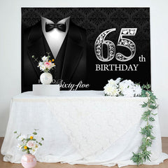 Lofaris Black Suit And Sliver Hello 65th Birthday Backdrop