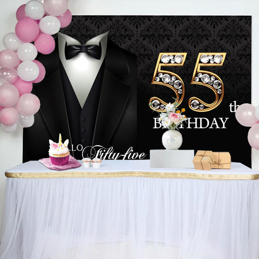 Lofaris Black Suit Happy 55th Birthday Backdrop For Men