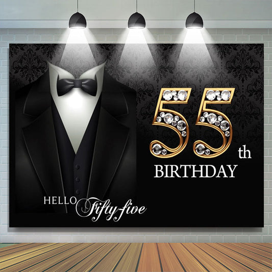 Lofaris Black Suit Happy 55th Birthday Backdrop For Men