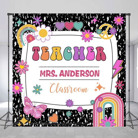 Lofaris Black Teacher Rainbow Custom Back To School Backdrop
