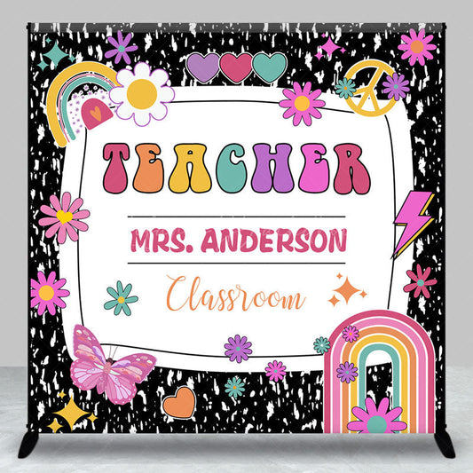 Lofaris Black Teacher Rainbow Custom Back To School Backdrop