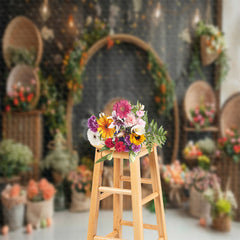 Lofaris Black Vintage Wall Floral Easter Photo Backdrop