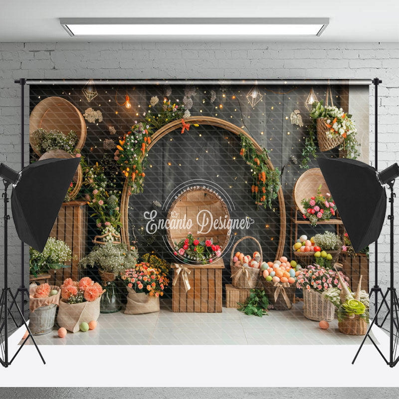 Lofaris Black Vintage Wall Floral Easter Photo Backdrop