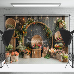 Lofaris Black Vintage Wall Floral Easter Photo Backdrop