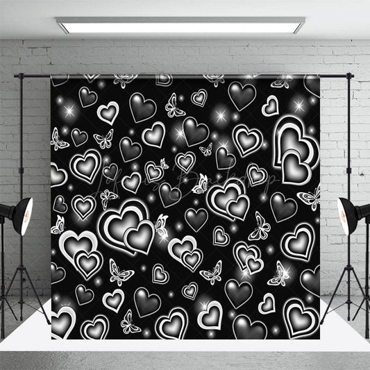 Lofaris Black White Butterfly Heart Starlight Party Backdrop