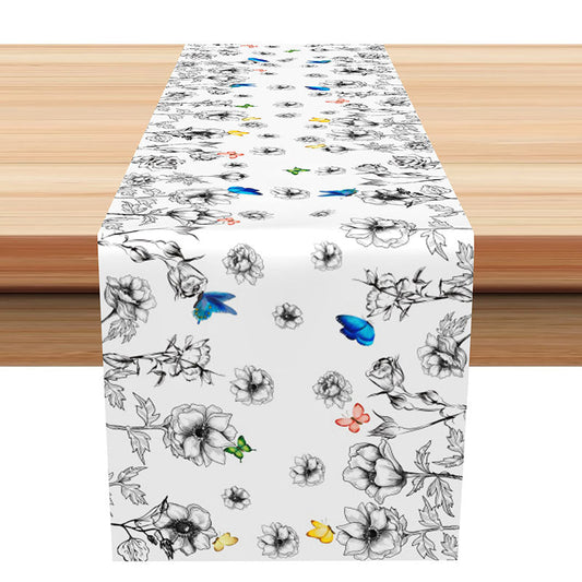 Lofaris Black White Floral Coloral Butterflu Table Runner