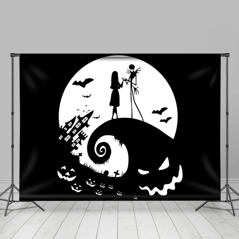 Lofaris Black White Ghost Lovers Nightmare Halloween Backdrop