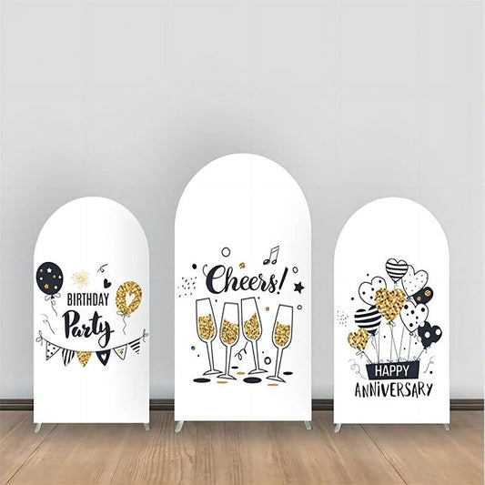 Lofaris Black White Gold Cheers Birthday Arch Backdrop Kit