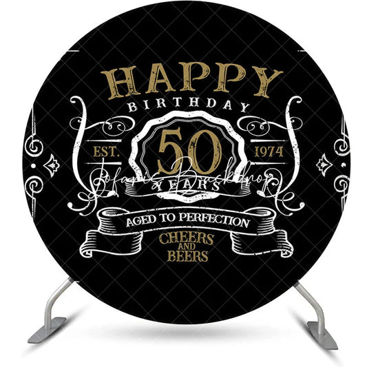 Lofaris Black White Gold Legend Round 50th Birthday Backdrop
