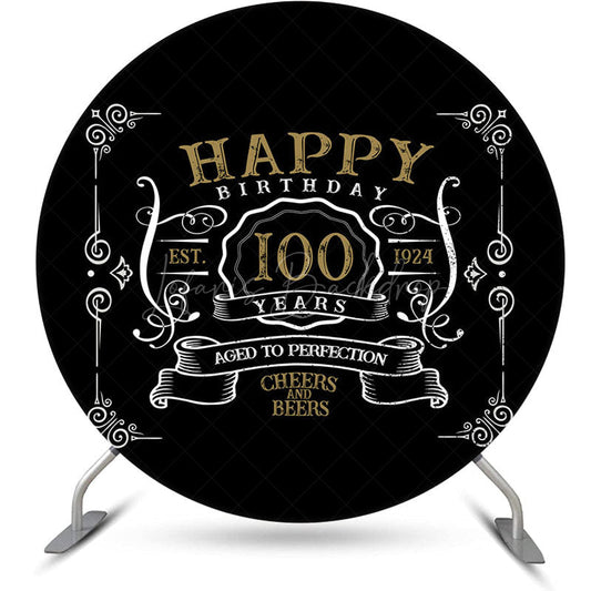 Lofaris Black White Gold Round 100th Birthday Party Backdrop