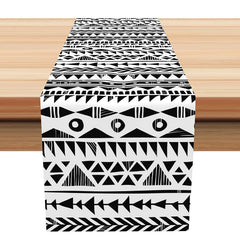 Lofaris Black White Indian Patterns Vintage Table Runner