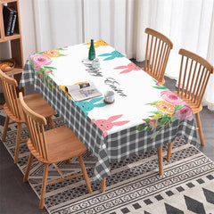 Lofaris Black White Plaid Rabit Flowers Rectangle Tablecloth