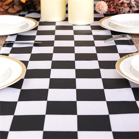 Lofaris Black White Plaid Stain Kitchen Decor Table Runner