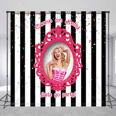 Lofaris Black White Stripe Princess Custom Birthday Backdrop