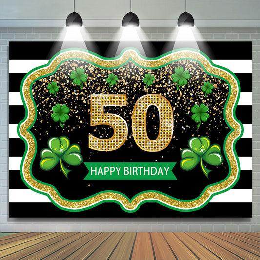 Lofaris Black White Stripes Clover 50th Birthday Backdrop