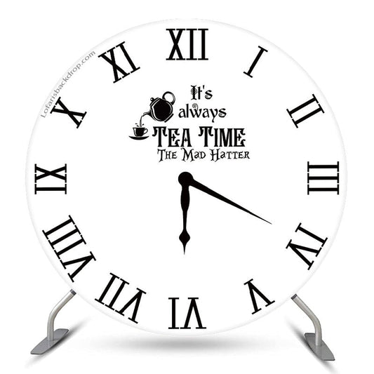 Lofaris Black White Tea Time Round Clock Backdrop Cover
