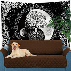 Lofaris Black White Tree Of Life Moon Sun Tai Chi Tapestry