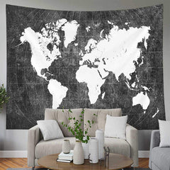 Lofaris Black White World Continent Contour Map Tapestry