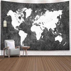 Lofaris Black White World Continent Contour Map Tapestry