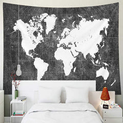 Lofaris Black White World Continent Contour Map Tapestry