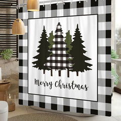 Lofaris Black White Xmas Tree Merry Christmas Shower Curtain
