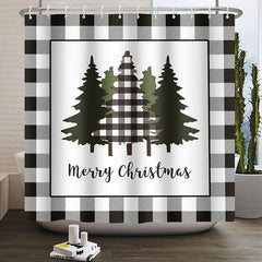 Lofaris Black White Xmas Tree Merry Christmas Shower Curtain