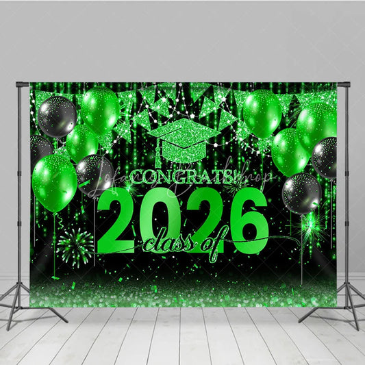 Lofaris Black With Green Balloon Flag Class Of 2026 Backdrop
