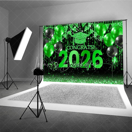 Lofaris Black With Green Balloon Flag Class Of 2026 Backdrop