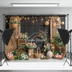 Lofaris Black Wooden Door Arched Shelf Easter Egg Backdrop