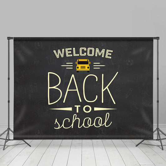 Lofaris Black Yellow Bus Welcome Back To School Backdrop