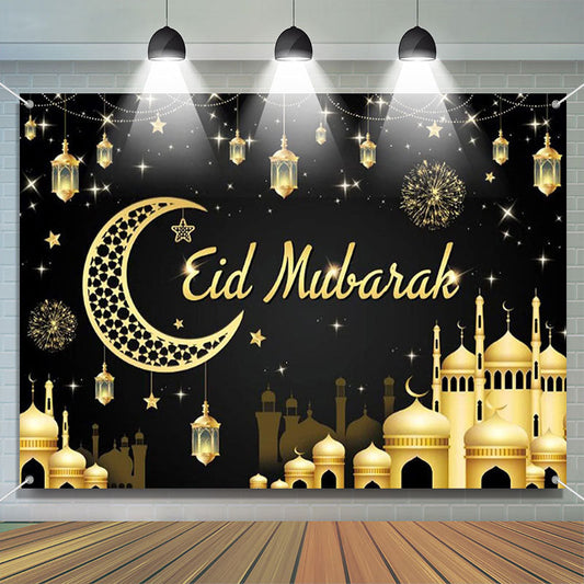Lofaris Blessed Moon Gold Palace Black Ramadan Backdrop