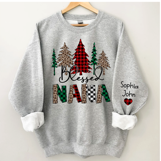 Lofaris Christmas Trees Blessed Nana Mimi Grandma Custom Name CTH01 Sweatshirt