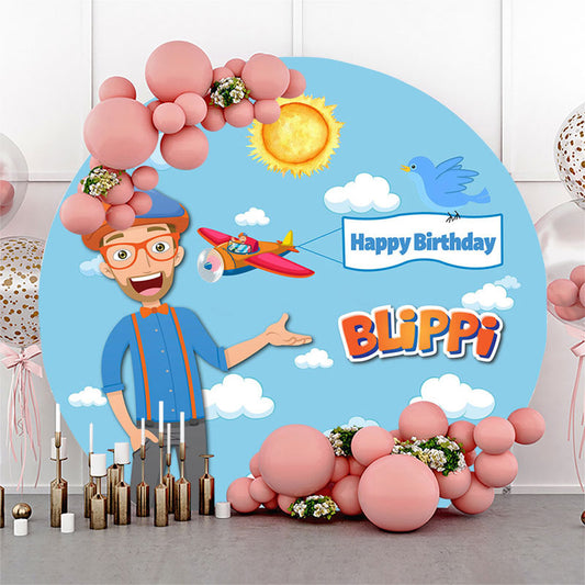 Lofaris Blippi Blue Sky Boy Round Happy Birthday Backdrop
