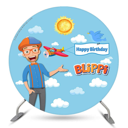 Lofaris Blippi Blue Sky Boy Round Happy Birthday Backdrop