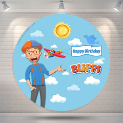 Lofaris Blippi Blue Sky Boy Round Happy Birthday Backdrop