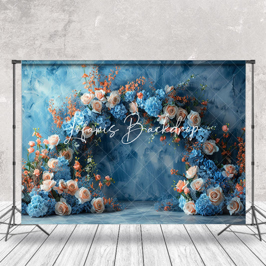 Lofaris Blue Abstract Wall Arch Floral Leaf Photo Backdrop