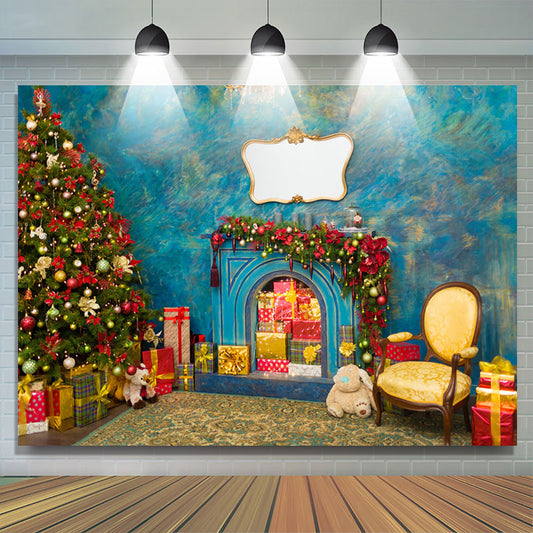 Lofaris Blue Abstract Wall Gifts Tree Christmas Backdrop