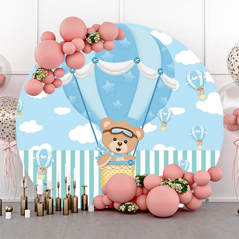 Lofaris Blue Air Balloon Bear Round Baby Shower Backdrop