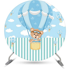 Lofaris Blue Air Balloon Bear Round Baby Shower Backdrop