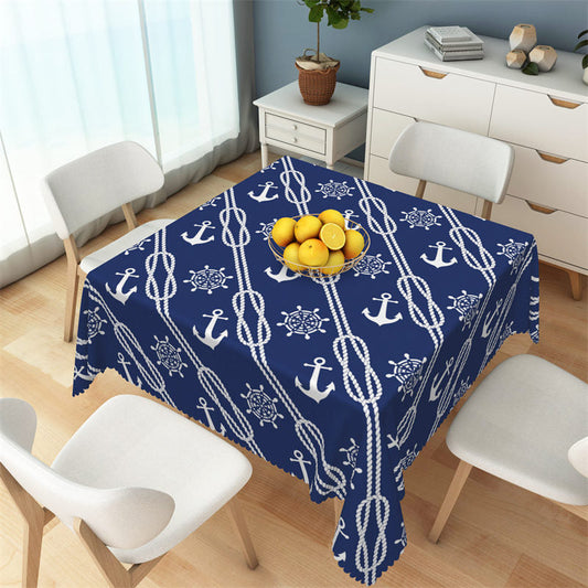 Lofaris Blue Anchor Steering Rope Sailing Square Tablecloth