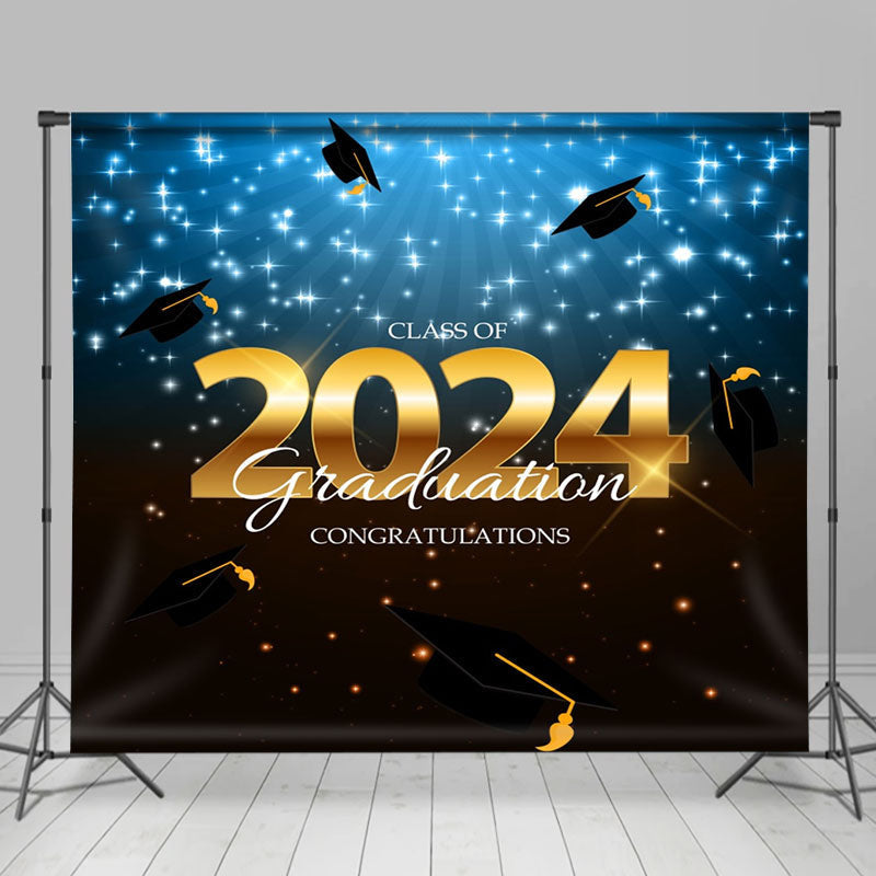 Lofaris Blue And Black Stars Hat 2024 Graduation Backdrop