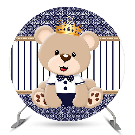 Lofaris Blue And Brown Bear Round Boys Baby Shower Backdrop Kit