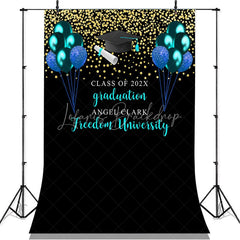 Lofaris Blue And Glitter Gold Balloons Graduation Backdrop