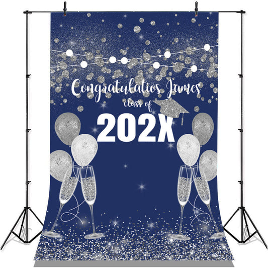 Lofaris Blue And Silver Bokeh Glitter Congratulatios Backdorp