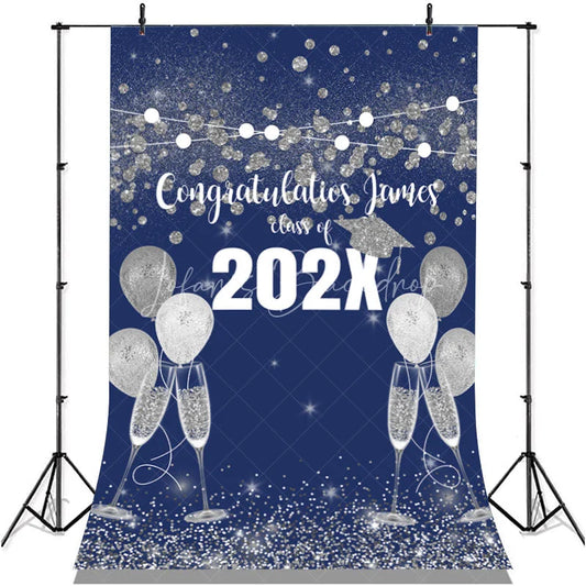 Lofaris Blue And Silver Bokeh Glitter Congratulatios Backdorp