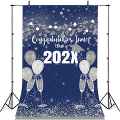 Lofaris Blue And Silver Bokeh Glitter Congratulatios Backdorp