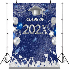 Lofaris Blue And Silver Glitter Ballons Class Of 2022 Backdrop