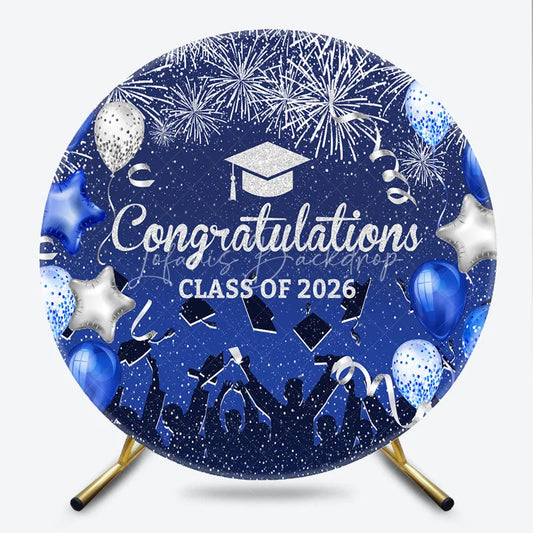 Lofaris Blue Balloon Congrats Class 2026 Grad Round Backdrop